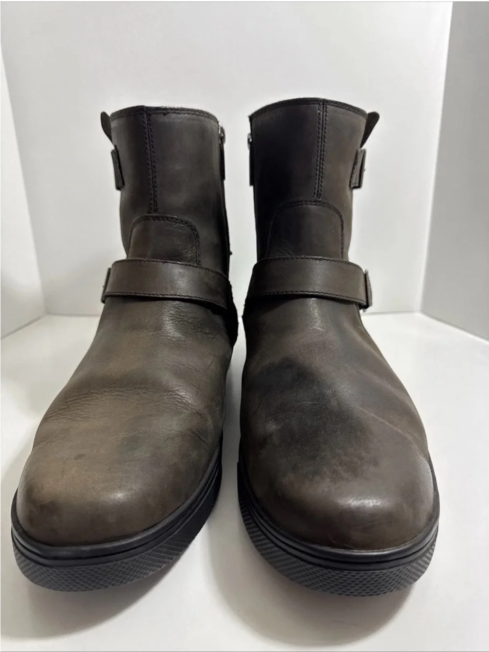 Harley-Davidson  Leather Buckle Ankle Boots Side Zipper